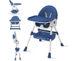 Phreeze Kinderstoel - Inklapbaar - Meegroeistoel 6 t/m 72 maanden - Afneembare Wielen - Eetstoel Baby & Peuter - Ook als Loopstoel, Wipstoel, Babystoel aan tafel / voor eten / thuis - Blauw