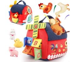 Baby Montessori sensorisch speelgoed - Boerderijset, met pluche boerderijdieren, rammelaars en knisperend speelgoed - Draagbaar leerzaam cadeau, geschikt voor baby's van 6 maanden en peuters van 1-3 jaar