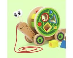 Hape Loopslak met Vormenspel - Houten Trekfiguur met Blokken voor Peuters vanaf 12 Maanden