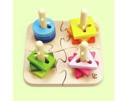 Hape Creatief Steekkralen Puzzel - Houten Vormpuzzel voor Peuters vanaf 18 Maanden, 16 Stukjes