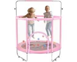 55" Kindertrampoline, 4,6 Voet Indoor Outdoor Mini-Kindertrampoline met Veiligheidsnet En Basketbalring, voor Kinderen Vanaf 3 Jaar, Roze