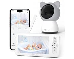 Kolvy® Babyfoon Pro - Intelligente Baby Monitor - Babyfoon met Camera en App - 1080p - Nachtzicht - Tweeweg Audio - Inclusief Slaapliedjes