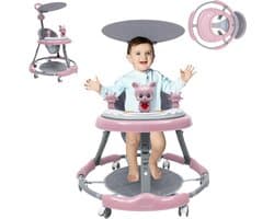 Baby Loopwagen - Loophulp Peuter - Eerste Stapjes Leren - Verstelbare Hoogte - 60cm Chassis - Roze