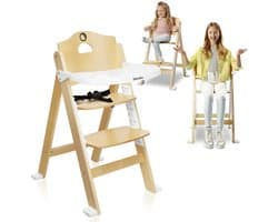 Lionelo Floris Kinderstoel 3in1 – Eetstoel, kinderstoel met voetensteun & stoel tot 40kg – 4-traps verstelbare zitting en voetensteun – Berkenhout, afneembare tafel, veiligheidsgordels – Scandinavisch design, groeit mee met kind