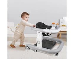 Baby Loopwagen - Loopplank Peuter - Eerste Stapjes Leren - Verstelbare Hoogte - 67 x 57 x 46 cm - Grijs