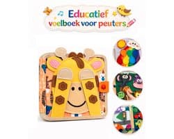 Montessori Vilt Busy Book Giraf – Educatief Voelboek voor Baby's en Peuters – Sensorisch Activiteitenboek – CE Gecertificeerd – 20x20x6 cm – Vanaf 1 Jaar