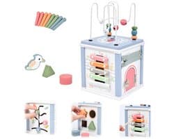 Motorische Kubus - 8-in-1 Speelkubus voor Baby's vanaf 1 Jaar - Houten Montessori Activiteitenkubus met 6 Zijden (Busy Board) - Ontwikkelt Diverse Motorische Vaardigheden voor Jonge Kinderen