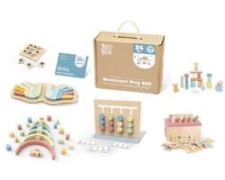 BusyKids Montessori Set - Houten Speelgoed Set 3 Jaar - Uitdagend & Educatief - Bevordert De Fijne Motoriek - Incl. Puzzel, Balansstenen & Sorteerdoos