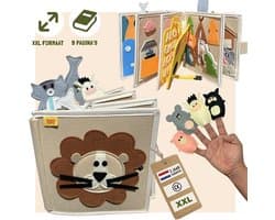 WoodyDoody Motoriek Dieren Leeuw Leerboek Grote Uitvoering en 10 Pagina's - Educatief Spel Peuters – Baby Boek voor Thuis en Onderweg - Sensorisch Speelgoed Babyshower Cadeau - Activiteiten Boek Boerderij vanaf 3 jaar