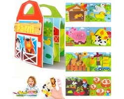 Montessori Busy Board vanaf 1 jaar, boerderij vilten speelboek met 3D-vingerpoppetjes, educatief speelgoed ter bevordering van de fijne motoriek bij peuters van 1-3 jaar, reisspeelgoed en cadeaus voor meisjes en jongens